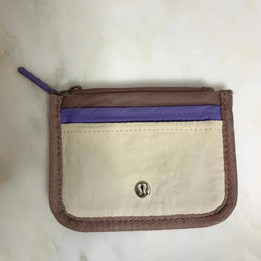 Lululemon True Identity Card Case, Tan and Lavender, Zip Wallet, Water Repellent